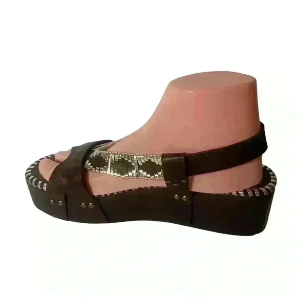 Free People Sedona Women’s Dark  Brown And Gold Woven Platform Sandals Size 9 - Picture 10 of 16